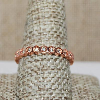 Size 10 Infinity Style ROSE GOLD Ring with All Hex Segments Filled with a Clear Round Stone (2.6g)