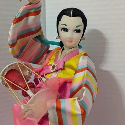 Traditional Korean Folk Dancer Doll Pink Hanbok Costume Drum Figure Cultural Decor Display Piece