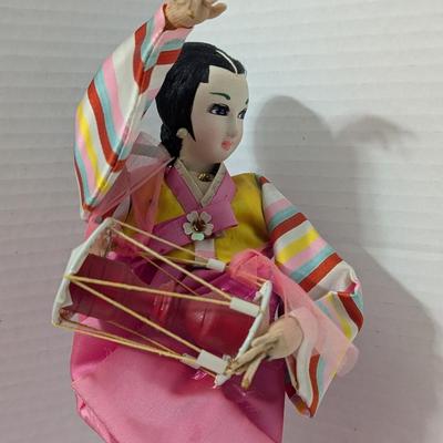 Traditional Korean Folk Dancer Doll Pink Hanbok Costume Drum Figure Cultural Decor Display Piece