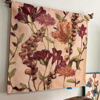 Garden Flowers Wall Tapestry with rod and Butterfly needlepoint