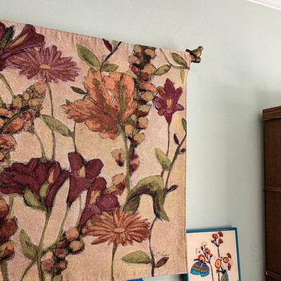 Garden Flowers Wall Tapestry with rod and Butterfly needlepoint