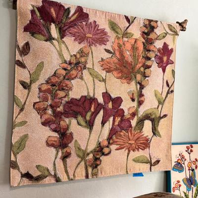 Garden Flowers Wall Tapestry with rod and Butterfly needlepoint