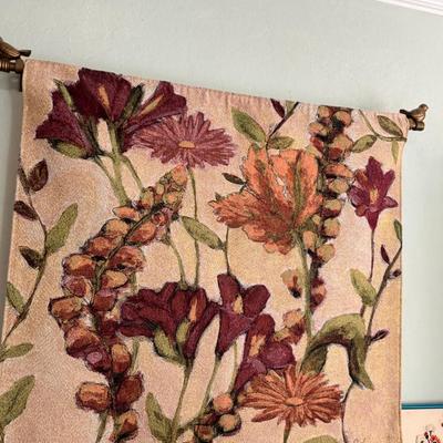 Garden Flowers Wall Tapestry with rod and Butterfly needlepoint