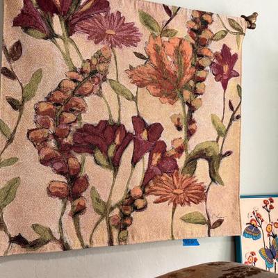 Garden Flowers Wall Tapestry with rod and Butterfly needlepoint