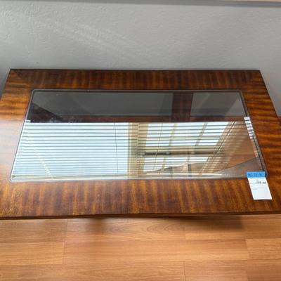 Glass and wood coffee table