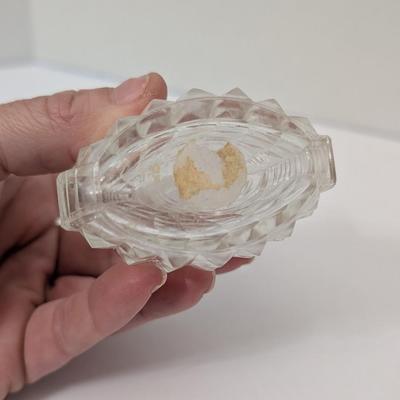 Vintage Clear Pressed Glass Diamond Cut Perfume Bottle with Matching Stopper Vanity Display