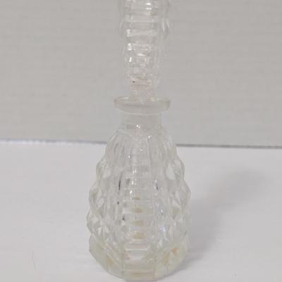 Vintage Clear Pressed Glass Diamond Cut Perfume Bottle with Matching Stopper Vanity Display