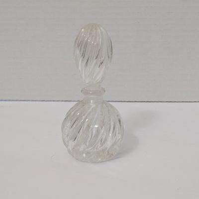 Vintage Clear Swirl Optic Glass Perfume Bottle with Matching Stopper Vanity