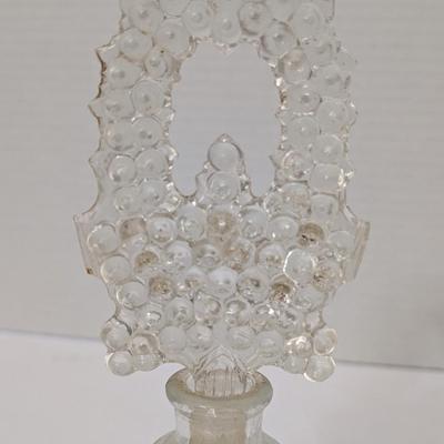 Vintage Clear Pressed Glass Perfume Bottle with Bubble Arch Stopper and Oval Medallion Body