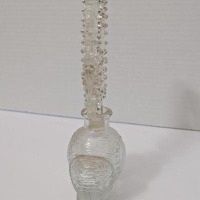 Vintage Clear Pressed Glass Perfume Bottle with Bubble Arch Stopper and Oval Medallion Body