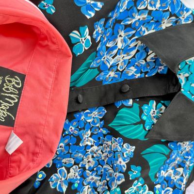 Sale Photo Thumbnail #324: Bob Mackie art, Alfred Dunner, Susan Graver. Medium size shirts in worn condition. Wool Blue winter jacket by Cascade. 2 classic vintage Fairway sweaters for golf, and 2 "dickies" Blue and white.