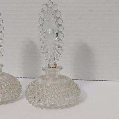 Vintage Pressed Glass Perfume Bottles Lot of Two Hobnail Bases with Bubble Arch Stoppers
