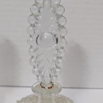 Vintage Pressed Glass Perfume Bottles Lot of Two Hobnail Bases with Bubble Arch Stoppers