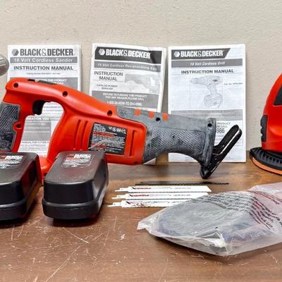Sale Photo Thumbnail #455: Includes 4 saw blades, sander accessory kit, battery charger, 2 batteries, all 3 original user guides and a black zippered tool bag. Tested, all items work as expected.  Used, but in very good condition.