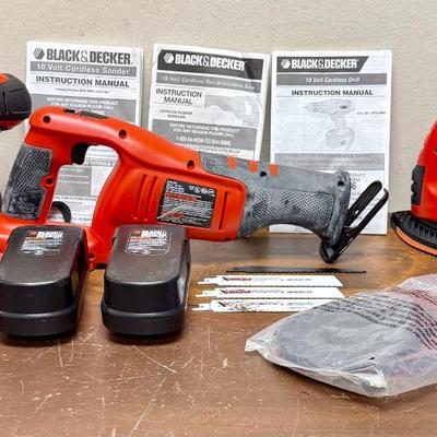 Sale Photo Thumbnail #457: Includes 4 saw blades, sander accessory kit, battery charger, 2 batteries, all 3 original user guides and a black zippered tool bag. Tested, all items work as expected.  Used, but in very good condition.