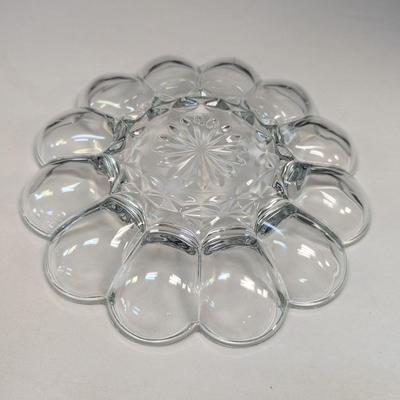 Heavy Glass Deviled Egg Dish With Flower Center