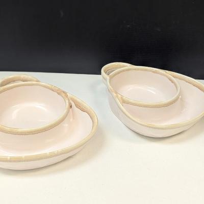 Rustic Stoneware Serving Bowls With Handles