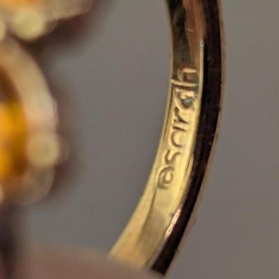 vintage gold tone cocktail ring with cluster of amber or citrine rhinestones