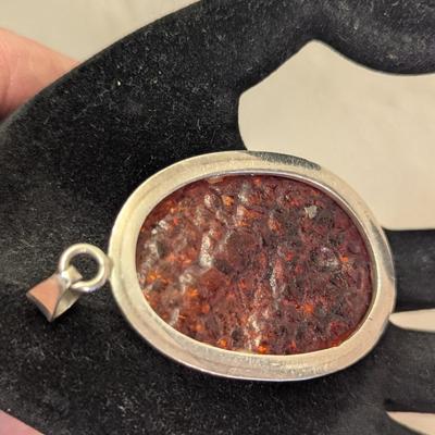 Large oval baltic amber pendant in silver- no markings