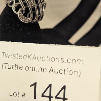 vintage sterling silver marcasite ring with intricate open work design