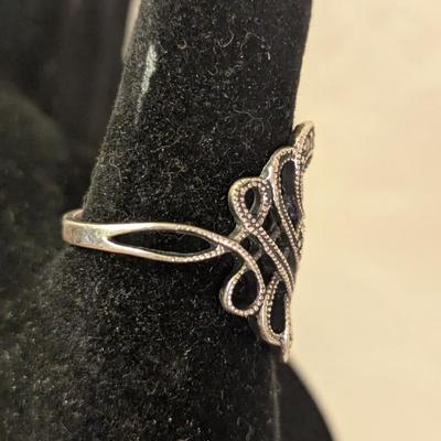 vintage sterling silver marcasite ring with intricate open work design