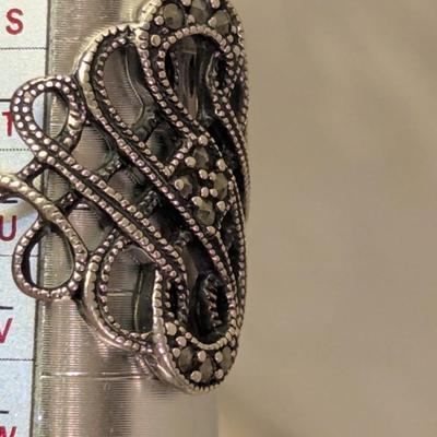vintage sterling silver marcasite ring with intricate open work design