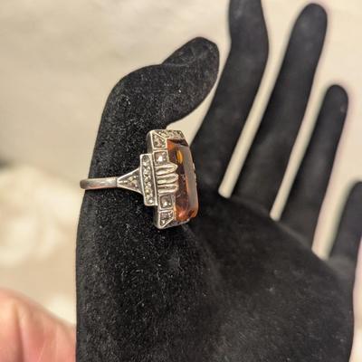 Art deco style sterling ring with citrine gemstone