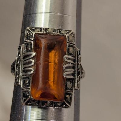 Art deco style sterling ring with citrine gemstone