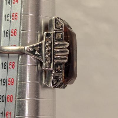 Art deco style sterling ring with citrine gemstone