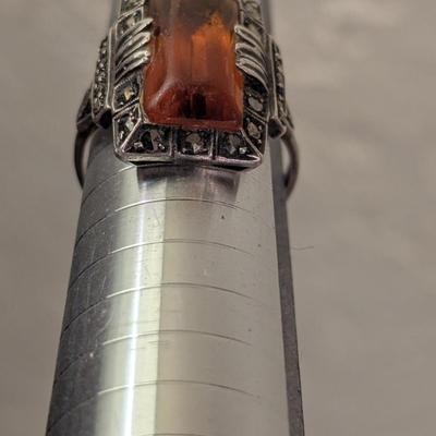 Art deco style sterling ring with citrine gemstone