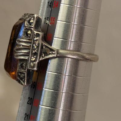 Art deco style sterling ring with citrine gemstone