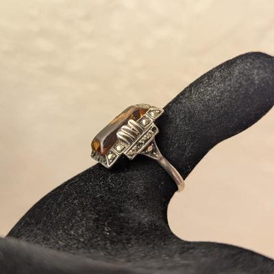 Art deco style sterling ring with citrine gemstone