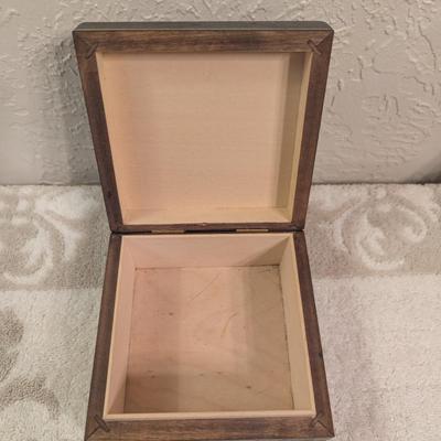 wooden trinket box with sun face image