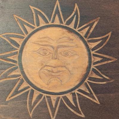 wooden trinket box with sun face image