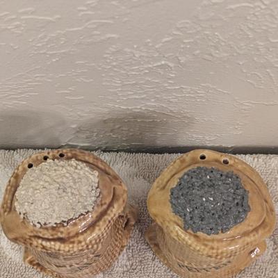 burlap grain sack ceramic salt and pepper shaker