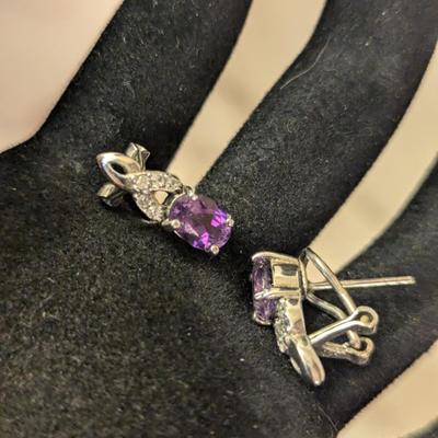 925 sterling silver dangle earrings with purple stones