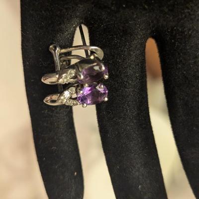 925 sterling silver dangle earrings with purple stones
