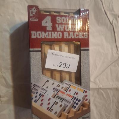 4 solid wood domino racks by the Cardinal brand.
