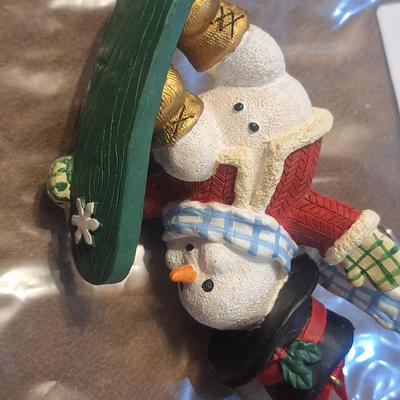 snowboarding snowman ornament