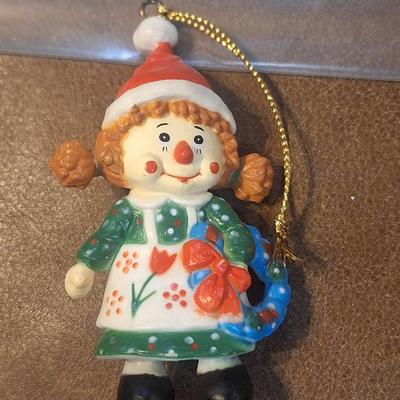 vintage S&S Inc. by UM Raggedy Ann Christmas ornament.