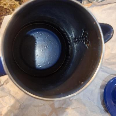 Grip blue enamel outdoor coffee maker campfire pot with strainer to spout