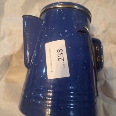 Grip blue enamel outdoor coffee maker campfire pot with strainer to spout