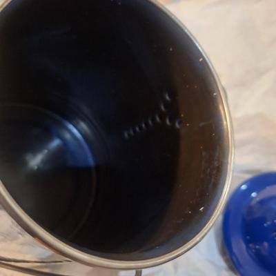 Grip blue enamel outdoor coffee maker campfire pot with strainer to spout