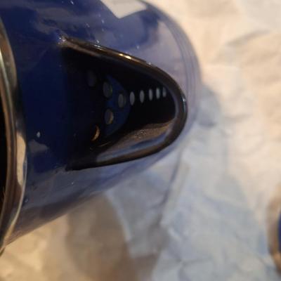 Grip blue enamel outdoor coffee maker campfire pot with strainer to spout