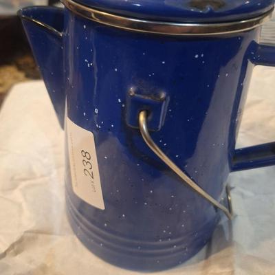 Grip blue enamel outdoor coffee maker campfire pot with strainer to spout