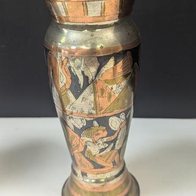 Vintage Brass Vase Engraved Egyptian Vases Engraved Copper Hieroglyphics