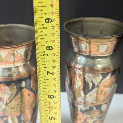 Vintage Brass Vase Engraved Egyptian Vases Engraved Copper Hieroglyphics