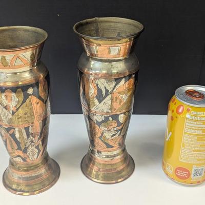 Vintage Brass Vase Engraved Egyptian Vases Engraved Copper Hieroglyphics