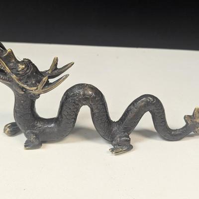 Vintage Brass Chinese Dragon Sculpture Statue