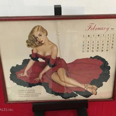 Vintage Framed PIN-UP Girl Calendar 1952
